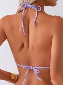 2pcs/Set Casual Twist Back Bikini Top And Tie-Up Triangle Bottoms - Violet Purple - View 4