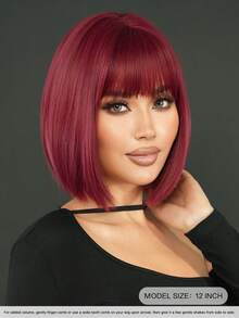 7JHH WIGS 12 Inch Grape Purple Red Bob Wigs For Women - Elegant Short Straight Wig With Bangs Soft Natural Synthetic Heat Resistant Hair Wigs For Daily Wear, School & Music Festivals Celebrations Use. Graduation Gift & Mother's Gift Wig Accessories