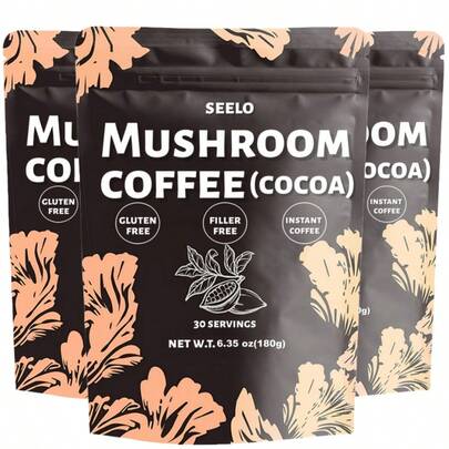 6.34oz Cocoa-Flavored Mushroom Coffee Powder, Mushroom Mixture, Low Caffeine
