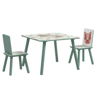 ZONEKIZ Children's Table With 2 Chairs, Children's Seating Set With 1 Table And 2 Chairs, Cute Animal Design, Children's Set For 3-8 Year Olds, Green