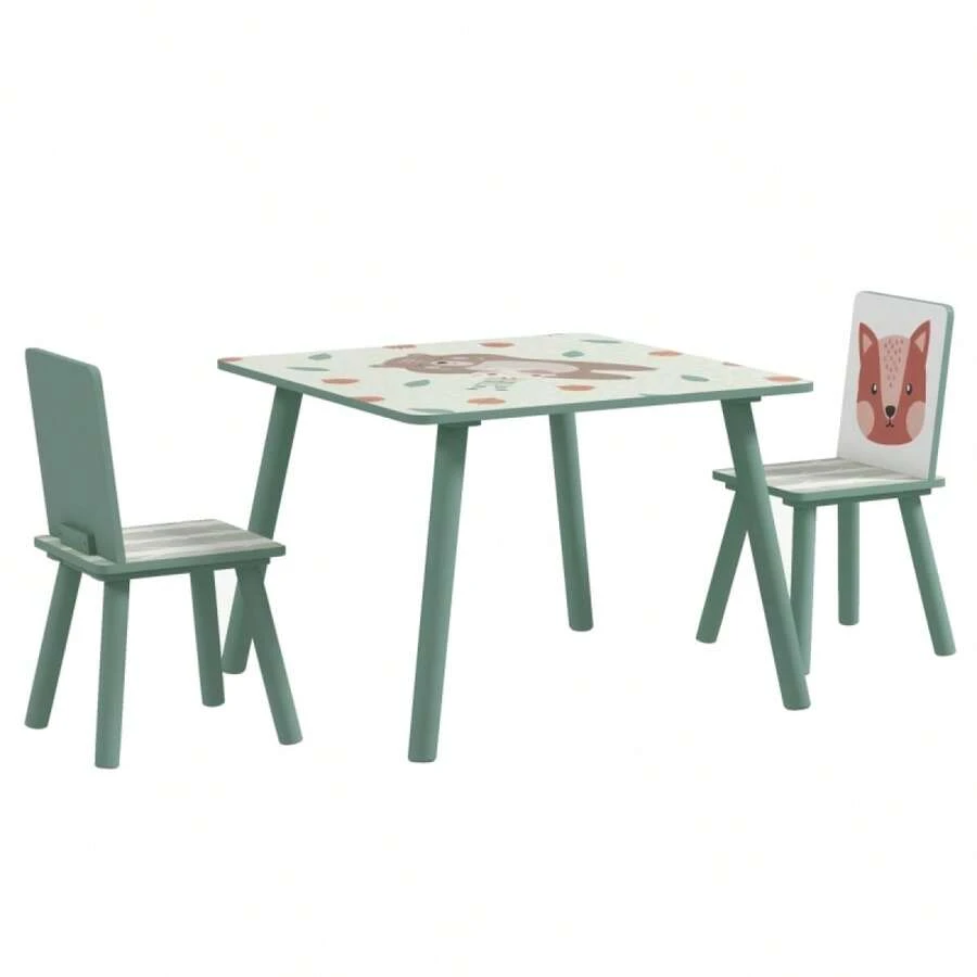 ZONEKIZ Children's Table With 2 Chairs, Children's Seating Set With 1 Table And 2 Chairs, Cute Animal Design, Children's Set For 3-8 Year Olds, Green - 1 - View 1