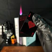 Hot-Selling Green/ Red Flame Ace Card Lighter, Jet Torch Lighter, Love Lighter, Refillable Butane Lighter, Ace Of Spades Cool Lighter Windproof Poker Design, Suitable For Outdoor, Indoor, BBQ, Candle, Gift For Men/ Women, Without Gas, Without Battery - 黑色 - 查看 7