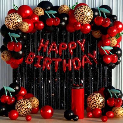 Red And Black Cheetah Print Latex Balloons Arch Kit Leopard Cherry Birthday Garland For Babyshower Bride To Be Bachelorette Party Decorations Supplies
