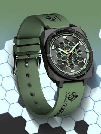  1件 ABORNI 高品质男士石英运动手表，硅胶表带，时尚镂空表盘，腕表型号 5005