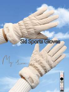 一双新款冬季户外滑雪运动手套，黑白毛绒手套，防雪防水，触屏指套，适合秋冬季户外骑行、休闲外出、约会、度假、聚会等场合，柔软保暖，多种颜色可选，用途广泛，是圣诞节、新年、送给女朋友、情侣、闺蜜的绝佳生日礼物。