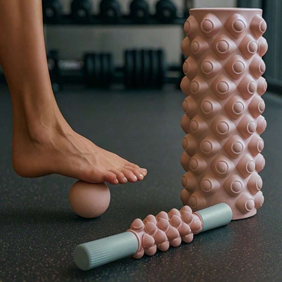 3-In-1 Foam Roller And Fascial Ball Set, Hollow Massage Roller, Muscle Roller, Plantar Fasciitis Ball, For Back, Leg Arm And Hip, Perfect For Yoga, Pilates, Stretching, Fitness Equipment Roller, Large Muscle Massager, Leg Massager, Fascial Release Tool, Yoga Accessories, Multifunctional Equipment, Portable Massager, Lightweight Roller, Sturdy Construction, Self-Massage Device, Suitable For Athletes And Yoga Enthusiasts - 粉色 - 查看 1