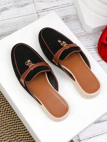 Women's Flat Loafers, 2025 Autumn/Winter New Low Vamp Moccasins, Casual Soft Bottom British Style Flats, Large Size Women's Shoes 41-43, Small Leather Shoes - Black - View 4