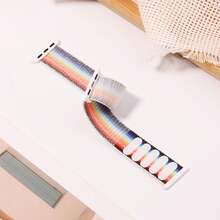 Nylon Sport Loop Compatible With Apple Watch Band 38/40/41/42/44/45/46/49mm, Adjustable Breathable Women Men Braided Strap Compatible With Apple Watch Series Ultra 11/10/9/8/7/6/5/4/3/2/1 SE As A Gift For Students Returning To School - White Rainbow - View 3