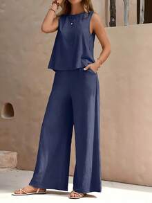 The Fashionable And Casual Women's Outdoor Set Has A Neat And Elegant Appearance, Suitable For Commuting In A Relaxed Atmosphere. - 海軍 - 查看 1