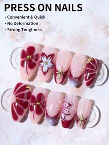 24片杏仁形3D凝胶美甲贴纸，提升您的美甲造型，打造花卉美甲、法式美甲、珍珠点缀等效果，完美搭配亚克力美甲套装。套装包含：1瓶果冻凝胶和1把指甲锉。杏仁形法式美甲贴纸，适合女性和女孩日常、工作、节日派对等各种场合。 - 彩色 - 查看 4