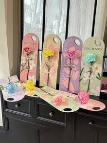 5pcs Single Flower Bouquet Packaging Box, Handheld Flower Card Vase Box, Handheld Flower Bag, Suitable For Single Rose, Valentine's Day Gift Bag - Multicolor - View 3