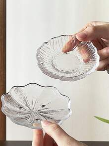 6pcs/1pc Chinese Style Lotus Leaf Dim Sum Plate, Dessert Shop Afternoon Tea Dessert Plate, Exquisite Mini Fruit Tray, Dessert Cake Small Dish, Home Use Small Round Plate, Glass Material, Lotus Leaf Shape, Symbolizing Peace And Health - Multicolor - View 2