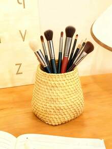 Imitierte Rattan gewebte Make-up Pinsel Aufbewahrungsbox, Kunststoff Make-up Pinsel Aufbewahrungsbox, kreative Vase, Heim Aufbewahrungsbox Ornament, Schreibtisch Aufbewahrungsbox, geeignet für Schminktisch, Bad, Waschtisch und Theke, Stifthalter, Raumdekoration, Zimmer, Zuhause, Schlafzimmer, Bad - Verschiedenfarbig - Übersicht 2