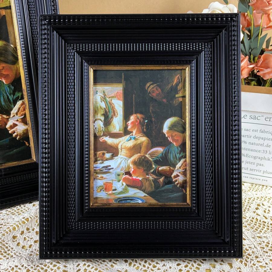 1 ramă foto mică de lux în stil american, cu margine aurie neagră, colaj foto vintage A4 de 6/7/8/10 inch, potrivită pentru noptieră în dormitor sau pentru agățat pe perete - Negru mic cu garnitură aurie - Vizualizare 1