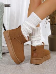 女士新款短筒加厚底保暖雪地靴，时尚防滑耐磨，保暖防风，冬季必备雪地靴，毛绒靴 - 駝色 - 查看 4