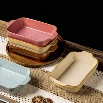 Bandeja de horno de cerámica con doble asa, molde rectangular para hornear, utensilios de cocción creativos nórdicos, fuente de hornear resistente al calor