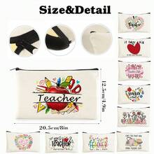 Preppy Style 1/5/10-Pack Canvas Cosmetic Cases For Teachers – Portable Zippered Pouches For Makeup, Stationery, Jewelry Storage – Teacher Life & Survival Kit Printed Designs – Hand-Washable, Multi-Purpose Gift Bags For School, Home – Ideal For Teacher Appreciation, Back To School, Graduation, Thanksgiving, Christmas Gifts Makeup Bag Make Up Bag Makeup Pouch Cosmetic Bag Toiletry Bag Wash Bag Travel Essential Cruise Essentials Vacation Essentials For Men Women - Beige - View 13
