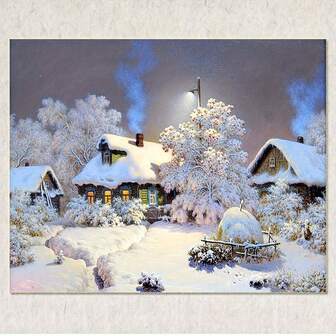 ZUOANLF 1 套 [30 * 40cm/11.8 * 15.7in] [40 * 50cm/15.7 * 19.7in] 无框 11CT/14CT 印花十字绣 DIY 套装，圣诞雪夜小屋，适合成人初学者放松 DIY 刺绣套装，包含印花布、针、线、图纸和说明书。手工艺术品，家居墙面装饰，礼品。