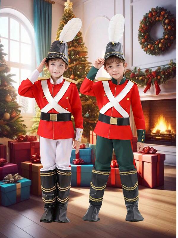 Kids Four Piece Set Of Handsome Toy Soldier Costume Suitable For School Activities Holiday Performances Wear Carnival Parties Costume