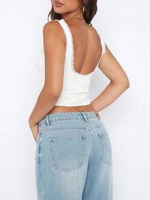 Women Y2k Tie Front Lace Trim Cami Tank Tops Camisole Sleeveless Backless Slim Fit Lacing Camisole Crop Tops Summer Cute Going Out Tops For Party Club Streetwear - 白色 - 查看 2