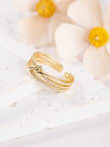 1pc Stainless Steel Minimalist Geometric Design Open Ring, Fashionable & Unique For Women - Yellow Gold - View 2