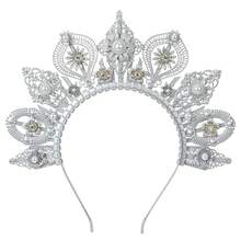 Couronne vintage faite à la main, auréole, accessoire de coiffure pour mariage, cosplay, déesse du soleil, perle, accessoire de fête, bandeau pour femme, accessoire photo de mariée - Argent - Voir 4