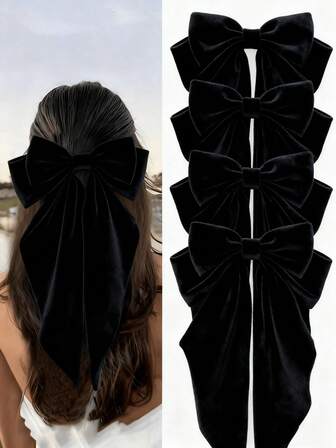 4/1pc Black Velvet Bow Hair Clip, Women's Large Bow Hair Clip, Girls Satin Oversized Hair Band, Extra Large Bowknot Hair Clip, Hair Accessories, Gift, Valentine's Day Claw Clip, School Supplies, Winter Hair Accessories, Women Hair Accessories, Hair Claws, Hair Clips