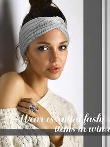 1pc Women's Knitted Knot Headband, Plush Autumn/Winter Ear Cover, Chic Hair Accessory For Daily Outfits - Màu Khaki - Xem 5