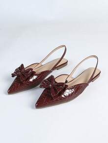 Giày bệt đế mềm bằng da mềm phong cách retro đa năng cho Giáng sinh và năm mới, mũi nhọn, phù hợp với mọi mùa - Màu Đỏ Sâu - Xem 3