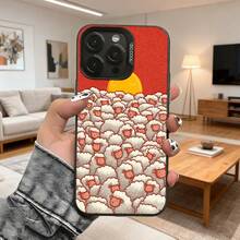 Cubierta de telefono con diseño de ovejas blancas y rojas sobre fondo rojo con sol amarillo para iPhone 14 Pro Max protector de pantalla resistente al agua y caídas ideal para uso diario en casa y viajes Aplicable a teléfonos Apple y Galaxy. - Blanco - Ver 3