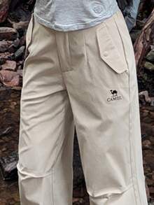 CAMEL CROWN 女士户外直筒休闲裤，秋冬新款，加绒内衬，防水，运动徒步裤 - 松露灰 - 查看 3