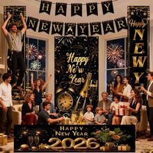 2026 New Year's Eve Party Decoration Set Background Cloth - "Happy New Year" Banner Door Curtain Installation - Home Decoration, Wedding Birthday Party Decoration - Easy To Hang Polyester Fiber Background Cloth, Suitable For Family New Year's Eve Celebration And New Year Holiday Design, Your Perfect Choice - Multicolor - View 3