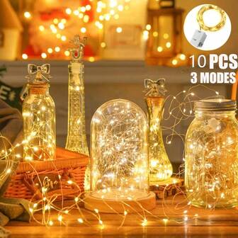 10串2米20LED灯串，3种灯光模式，家居装饰LED铜线灯串，带电池，LED仙女灯串，适用于房间装饰、花园装饰、露营帐篷装饰、派对装饰、婚礼舞会装饰、生日派对装饰、庭院装饰灯、圣诞装饰灯串