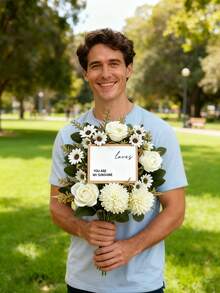 Faux Rose Bouquet With 2 Random Greeting Cards, Sophisticated Gift Set Of Faux Roses & Greeting Card - Timeless Artificial Flowers For Home Decor, Heartfelt Romantic Gifts & Unique Wedding Favors!" - Multicolor - View 3