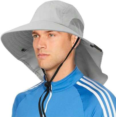 arroz ®   Sombrero de ala Ancha el Sol con Solapa el Cuello, protección UPF50+, Senderismo, y Pesca, para Hombres y Mujeres 5C2O
