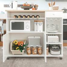 Isla De Cocina Carrito alacenas , Almacenamiento Rodante Ruedas muebles para cocina En blanco y negro - Blanco - Ver 6