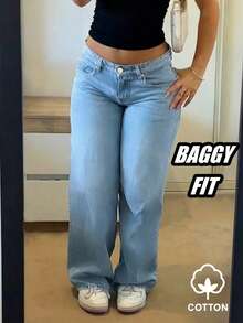 MYOURSA Baggy Low Rise Wide Leg Jeans For Women Washed Vintage Distressed Streetwear Y2k School Outfits - 淺色水洗藍 - 查看 1