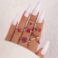 Cross-Border Luxury Accessories Geometric Gemstone Ring Colorful Inlaid Diamond Four-Piece Ring Set - 23593-vàng - Xem 13