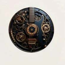 Steampunk Guitar & Gear Aluminum Wall Art - Premium Metal Decor For Home Office, Stylish Musical Wall Art For Music Lovers, Dura - 白色 - 查看 11