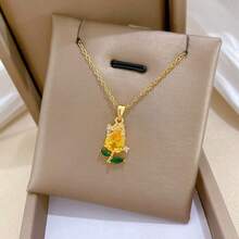 1 Set de Collar y Aretes de Joyería con Colgante de Flor de Tulipán de Acero Inoxidable y Circonita para Mujeres, Diseño Elegante y Versátil de Lujo, Adecuado para Uso Diario/Fiesta, Accesorio de Regalo Exquisito para Fiestas