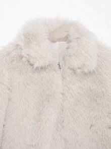 山茶花新款秋冬女装时尚休闲简约仿毛皮效果拉链外套 - 米色 - 查看 7