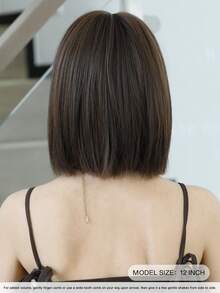 7JHH WIGS 12 Inch Dark Brown Bob Wigs For Women - Modest Fashion Short Straight Wig With Bangs Mixed Brown Highlight Hair, Premium Silky Synthetic Heat Resistant Wig For Daily Wear, Music Festivals Celebrations & Streetwear Special Use, Party Wigs Accessory - Màu nâu highlight - Xem 3