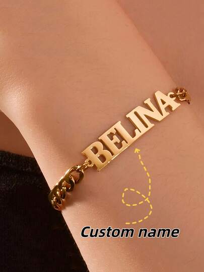 1 pieza Pulsera personalizada con nombre, pulsera de cadena de acero inoxidable dorado elegante con grabado personalizado, joya duradera para uso diario, regalo para cumpleaños, graduación, Día del Maestro y diversos festivales, cadena cubana, personalización de nombre, joyería de moda, pulsera personalizada, regalo para novia, una pulsera encantadora, regalo de Ramadán, Día de la Madre, San Valentín y regalo de aniversario para familia, pareja o amigos