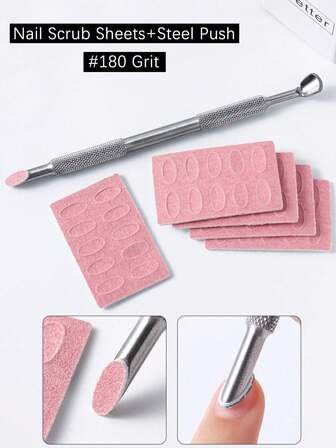 50 Pieces Of Pink Sandpaper, Russian Steel Pusher Set, Frosted 180 Grit Sandpaper, Polished Nails, Inclined Surfaces, Steel Pusher Replacement, Self-Adhesive Sandpaper, Nail Tools, Nail Art Tools, Back To School Season, Nails, Nail Tools (Suitable For Fake Nails),Manicure Set,