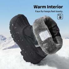Kids Snow Boots Water-Repellent Mid-Calf Cold Weather Boots For Toddlers To Big Kids - màu đen - Xem 6