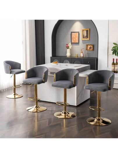 Moderne Height Adjustable Swivel Bar Stools, Stools Kitchens, Bars Restaurant Counters, Lift Mid Backrest Goud Footrest (Set Of 2) WL view 6