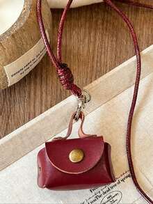 Vintage Faux Leather Halter Coin Purse, Minimalist Halter Necklace For Women, Niche Long Decorative Bag, Autumn/Winter Decorative Hanging Chain Accessory, Suitable For Travel Essentials Organizer, Super Mini Cosmetic Bag - Multicolor - View 9