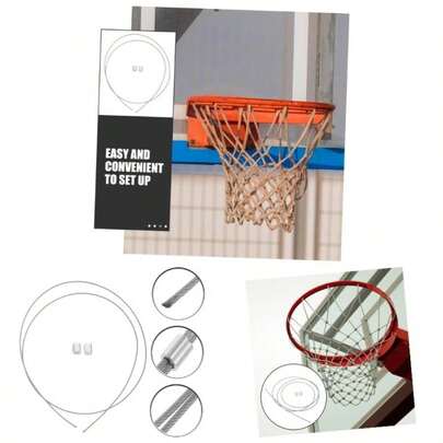2pcs String Basketball Net, Silver Steel Wire, IndoorOutdoor Use, Easy Installation, Upgrades Basketball Equipment