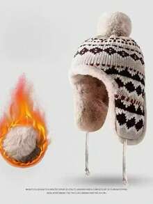 1pc Women's Colorblock Furry Warm Knit Beanie Hat, Autumn/Winter, Suitable For Christmas And Outdoor Use In Winter - Multicolor - View 6