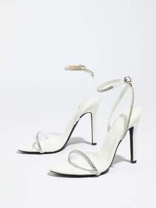 Jin Bei Qi Women's Rhinestone One-Strap Round Toe Stiletto High Heel Sandals, Sexy, Fashionable, Elegant For Party And Events, Comfortable Gold High Heels